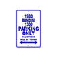 1980 Bandini 1300 Car Parking Only All Others Will Be Towed Metal Sign Plate 