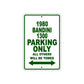 1980 Bandini 1300 Car Parking Only All Others Will Be Towed Sign Plate