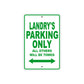 Landry's Name Parking Only All Others Will Be Towed Metal Sign Plate