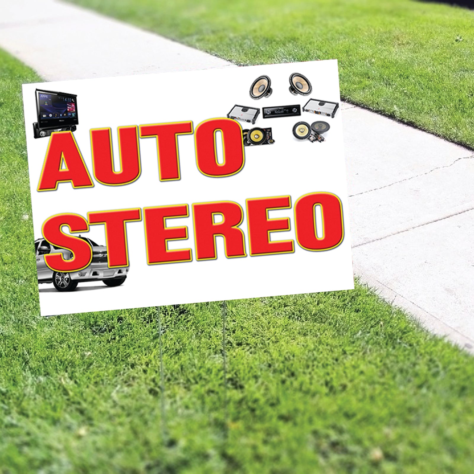 Stereo. Shop Sign Auto Stereo Coroplast Printed Yard Sign - Sign Fever