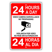 24 hours video camera surveillance no trespassing aluminum metal sign