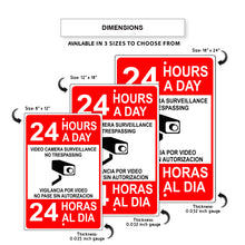 24 hours video camera surveillance no trespassing aluminum metal sign