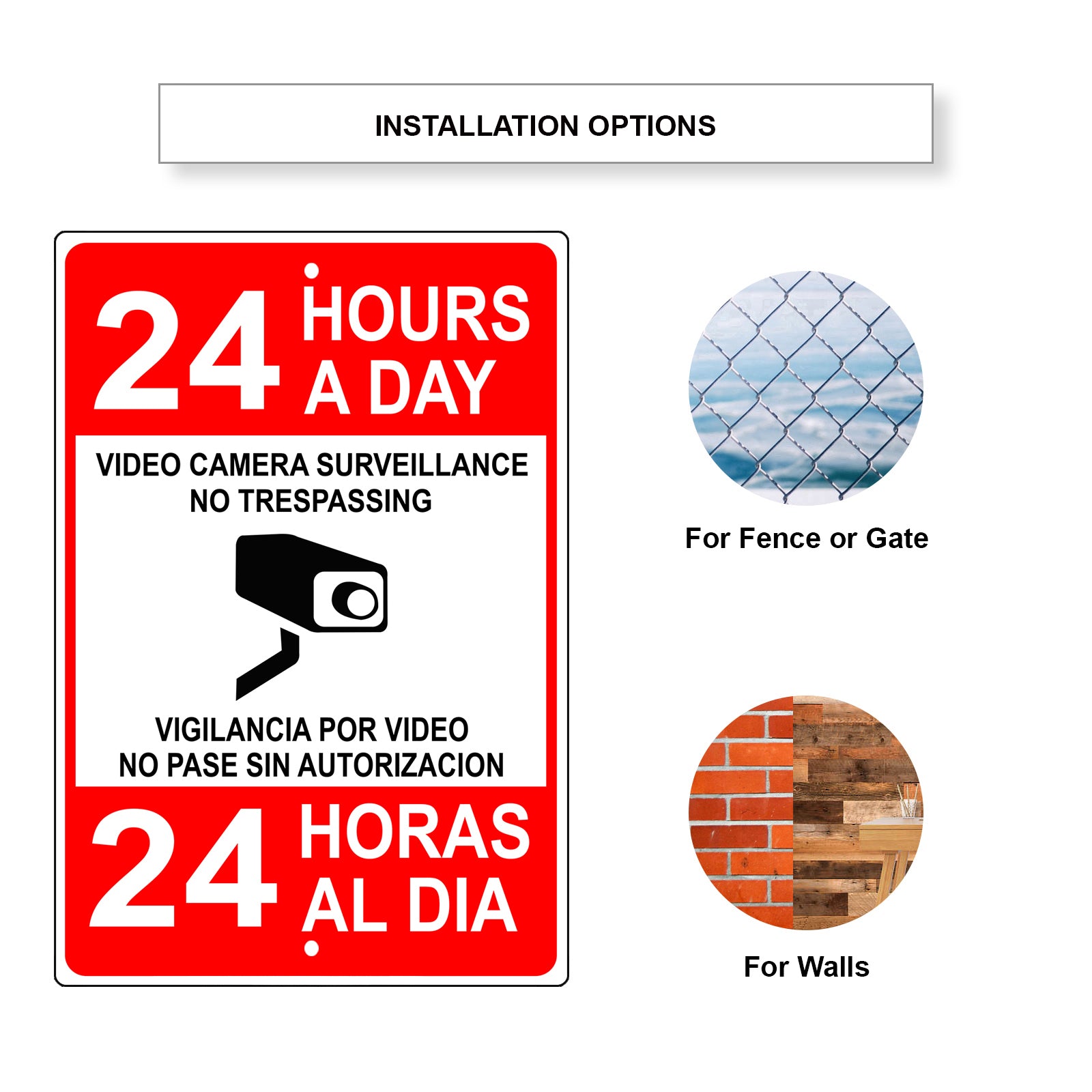 24 hours video camera surveillance no trespassing aluminum metal sign