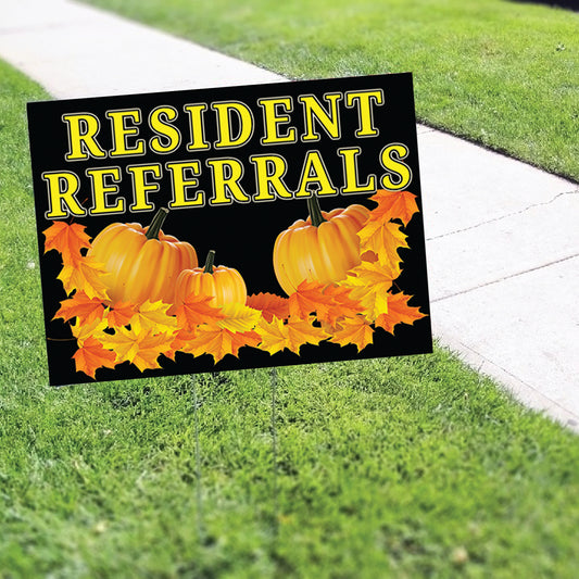 Resident Referrals Halloween Pumpkin Coroplast Yard Sign