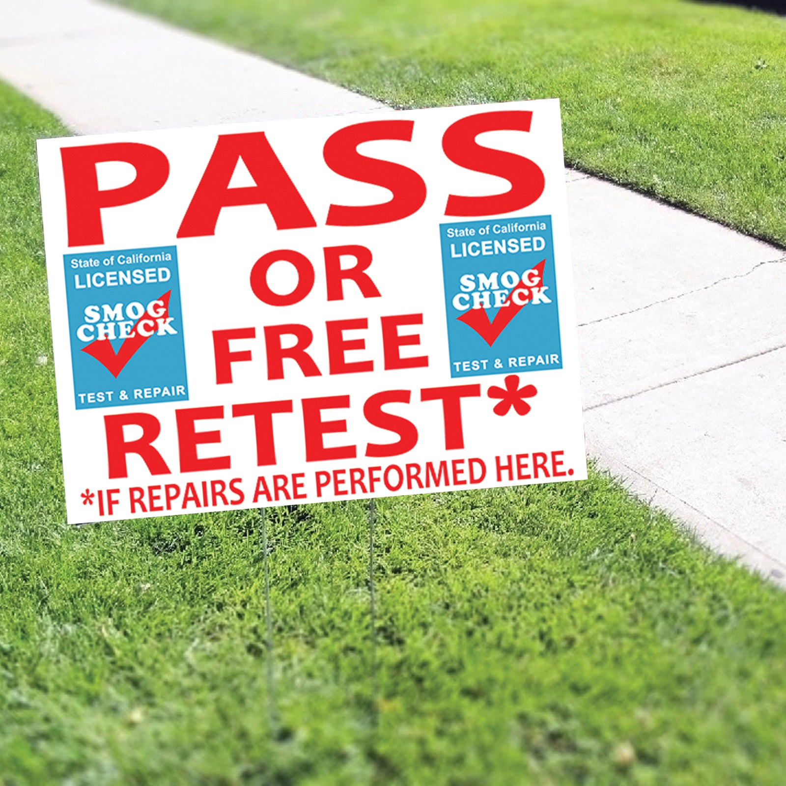 Pass Or Free Retest Smog Check Coroplast Yard Sign
