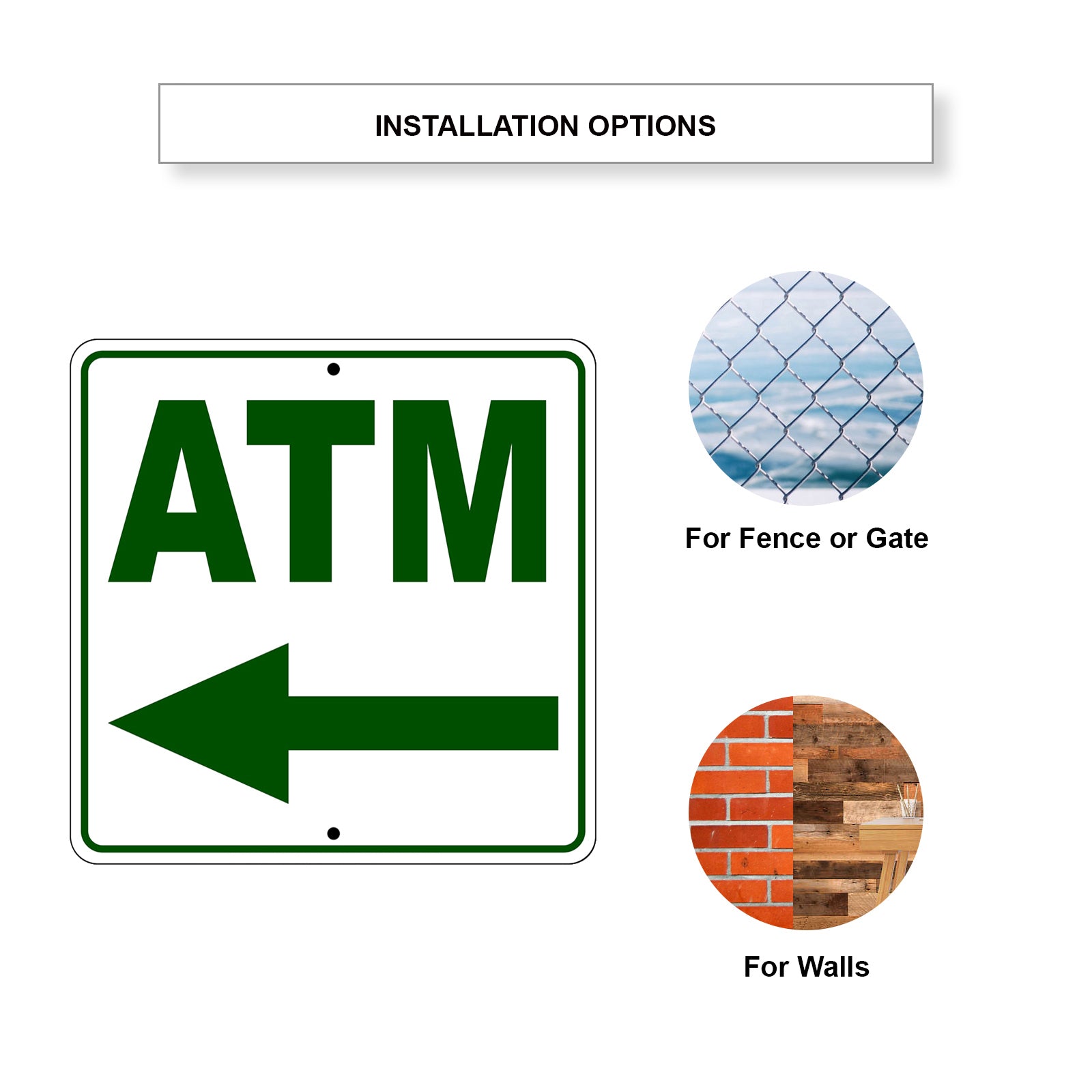 ATM Left Side ATM Directional Metal sign Installation Options
