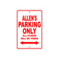 Allen's Name Parking Only All Others Will Be Towed Metal Sign Plate