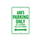 Ann's Name Parking Only All Others Will Be Towed Metal Sign Plate