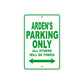 Arden's Name Parking Only All Others Will Be Towed Metal Sign Plate