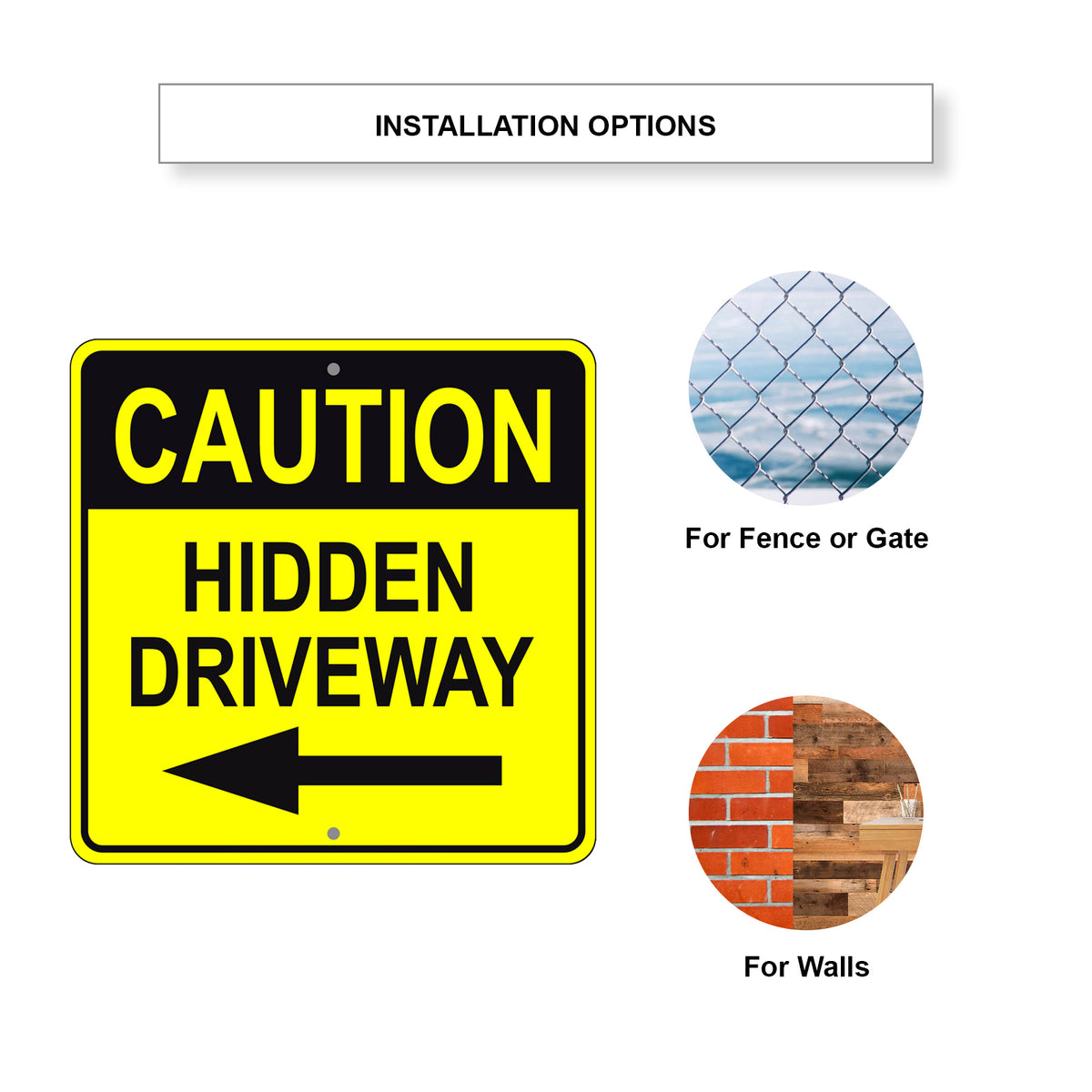 Hidden Driveway Sign Example Caution Hidden Driveway Left Side Square Aluminum Metal Sign – Sign Fever