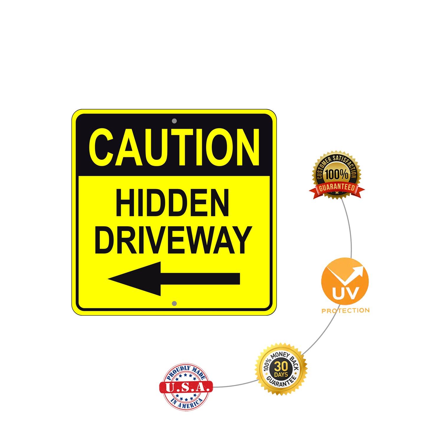 Caution Hidden Driveway Left Side Sign Plate
