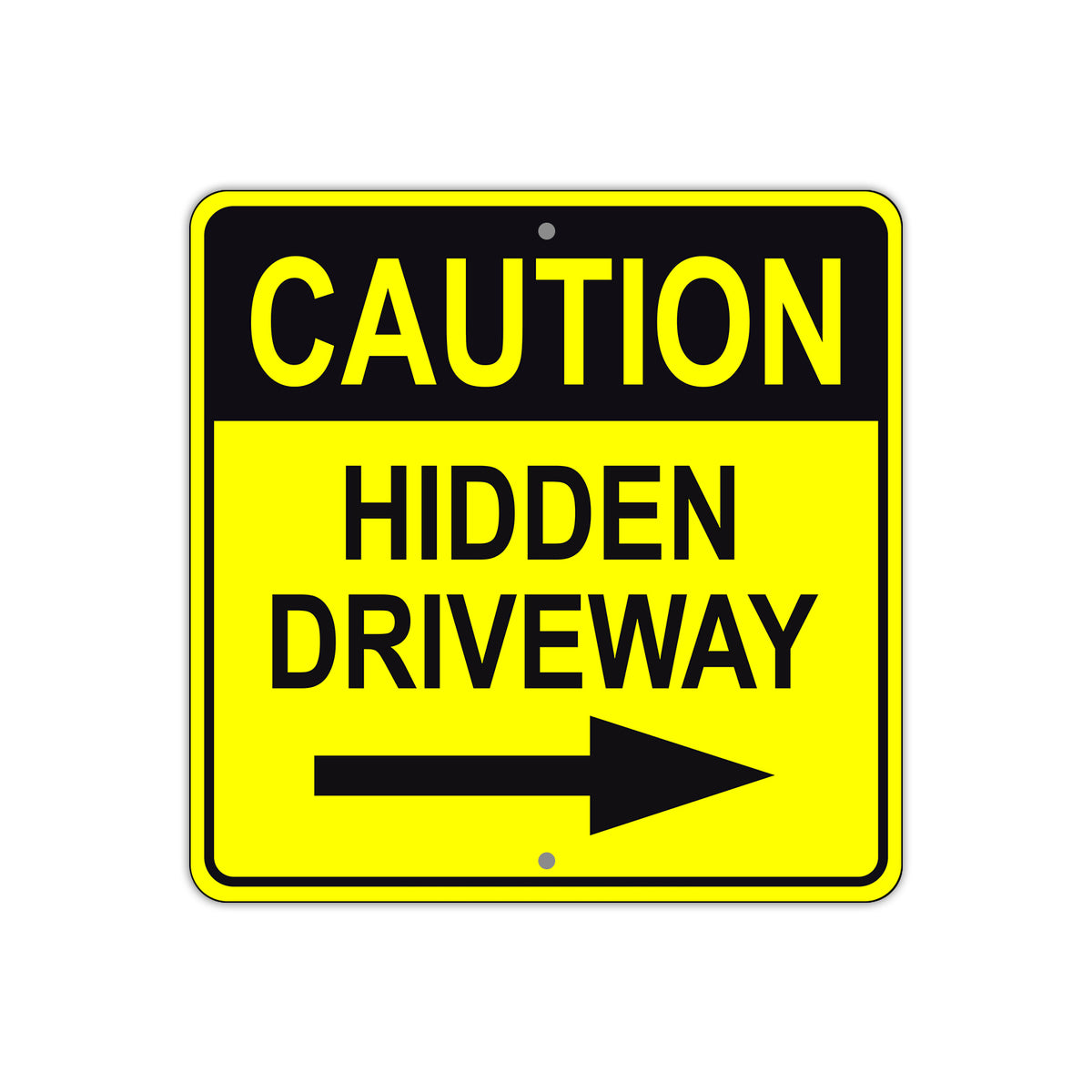 Hidden Driveway Sign Example Caution Hidden Driveway Right Side Square Aluminum Metal Sign – Sign Fever