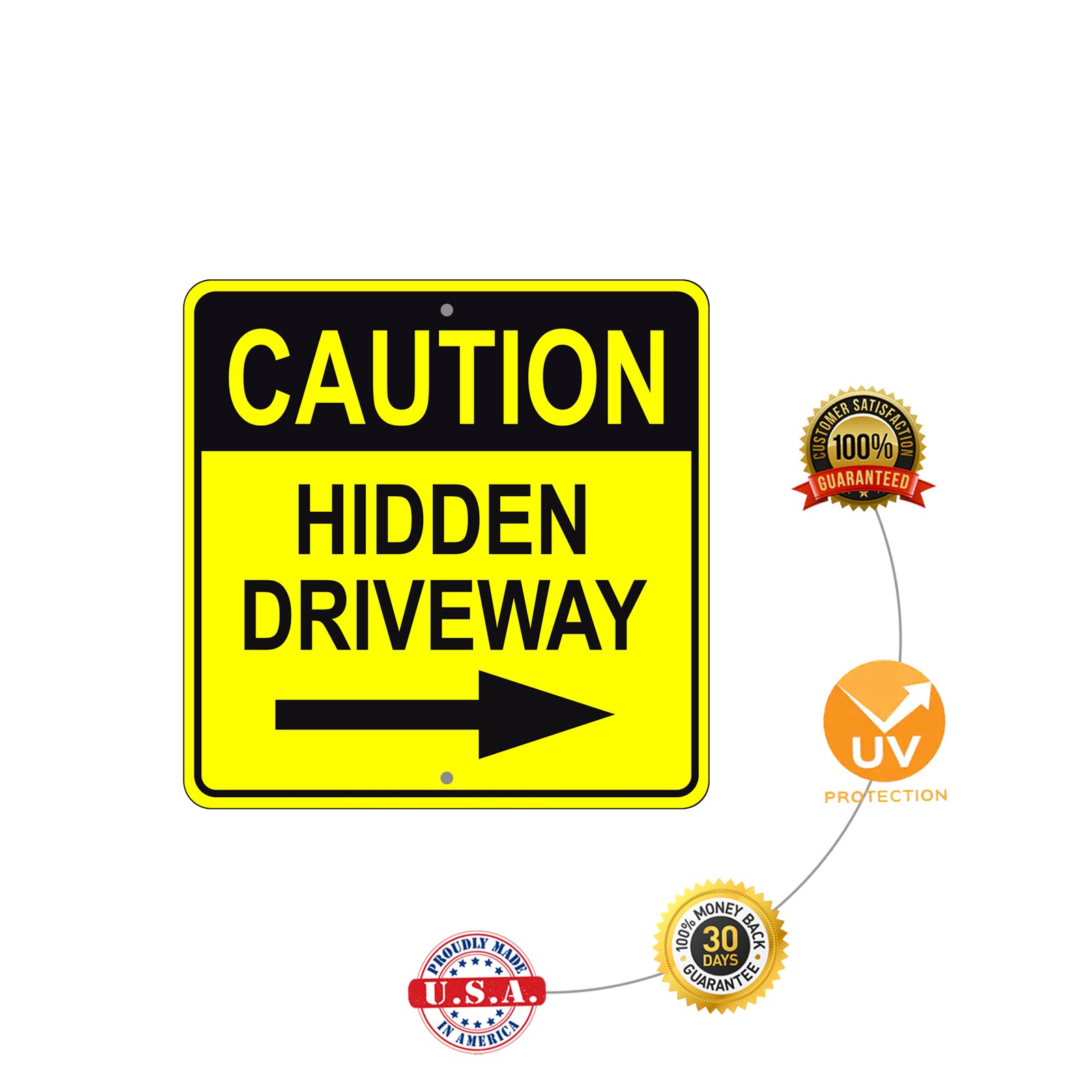 Caution Hidden Driveway Right Side Sign Plate