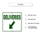 Deliveries Left Down Side Directional Metal Sign Features