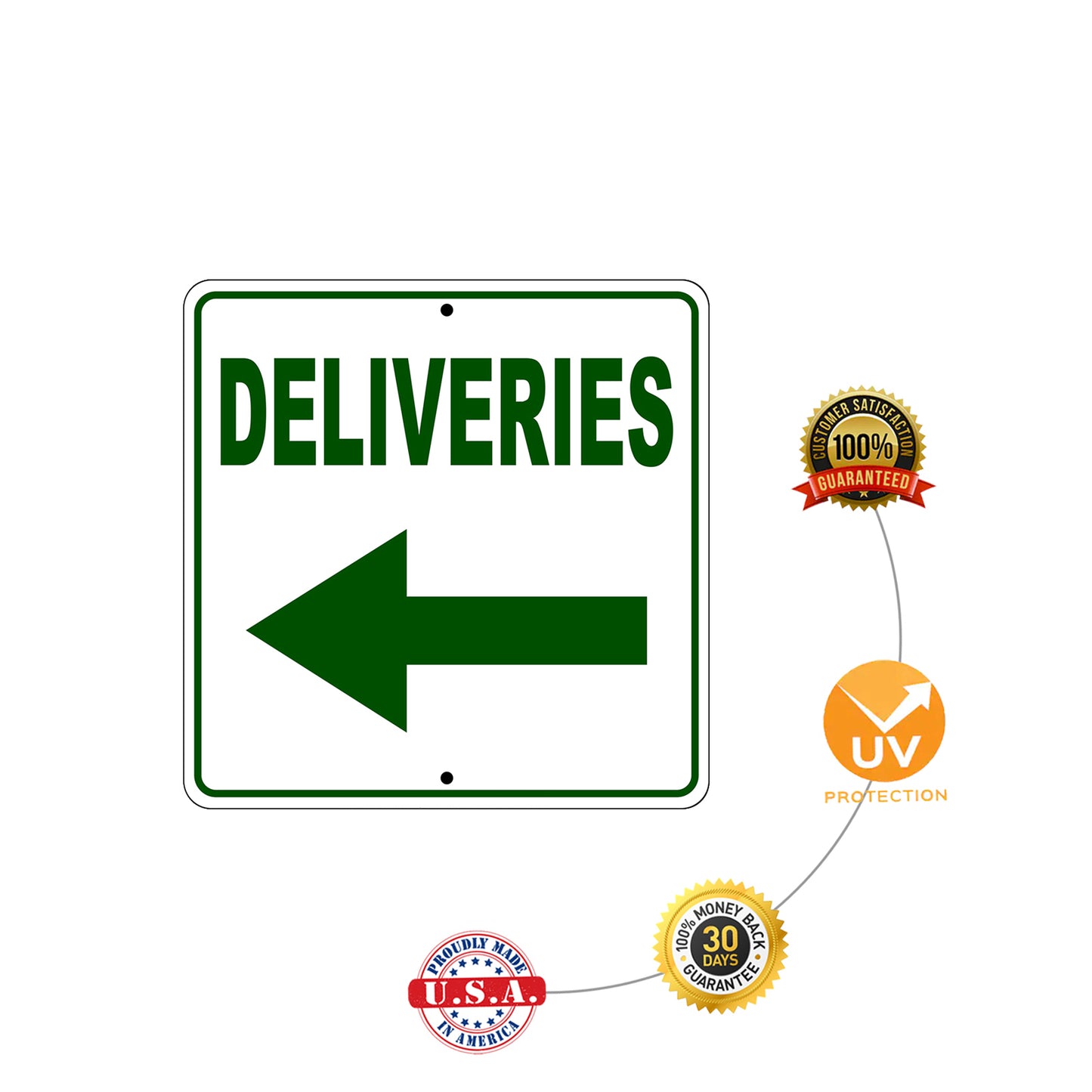 Deliveries Left Side Directional Metal Sign Protection
