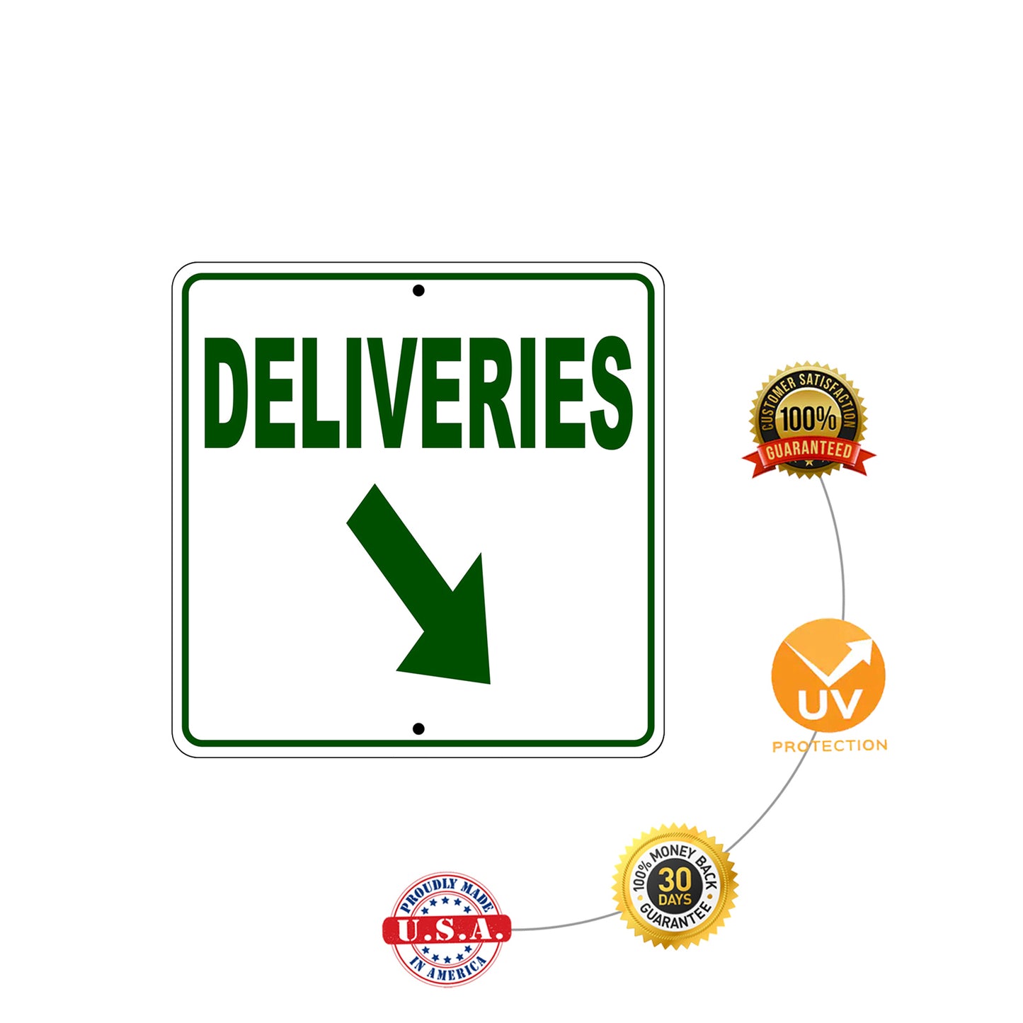 Deliveries Right Down Side Directional Metal Sign Protection
