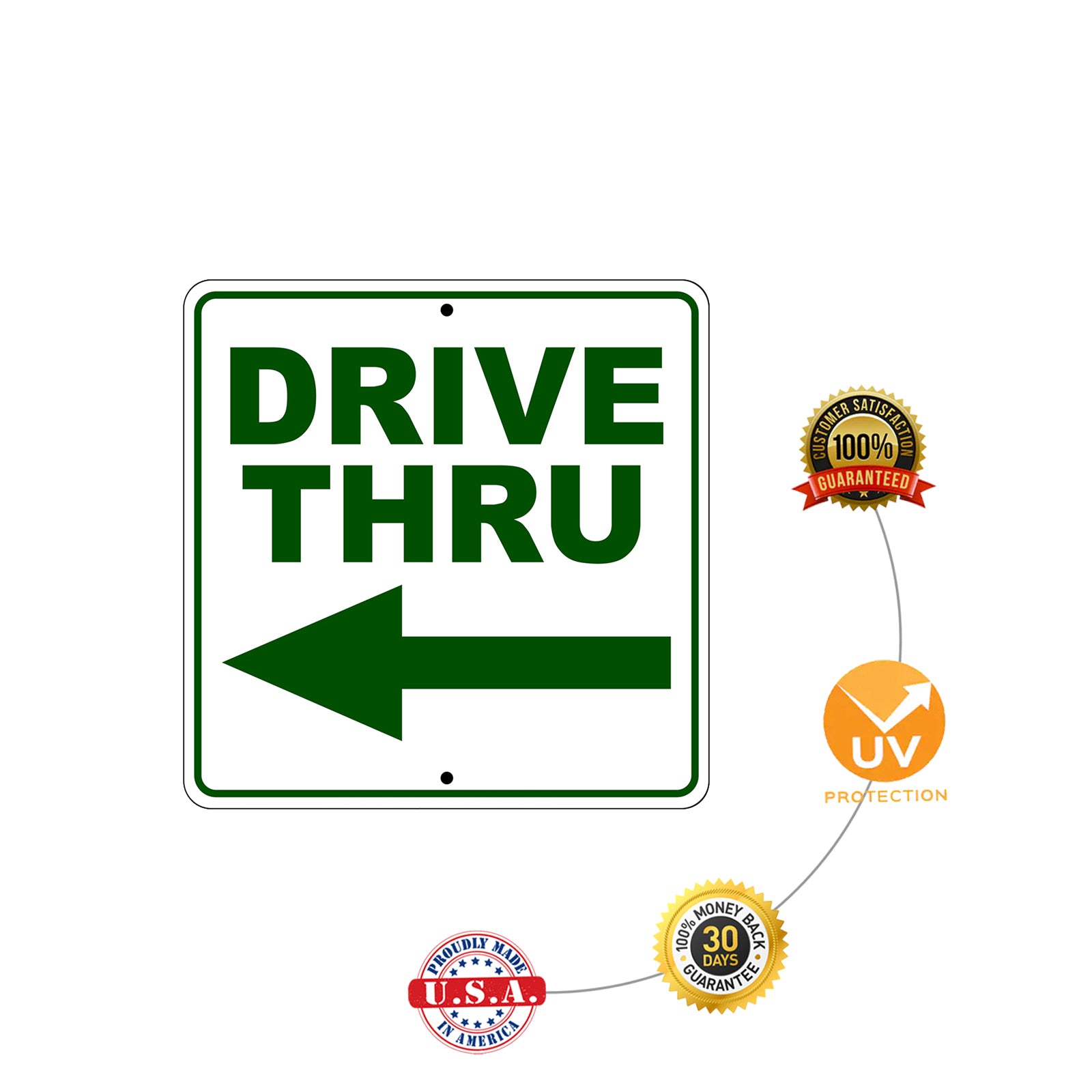Drive Thru Left Side Directional Metal Sign Protection