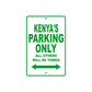 Kenya's Name Parking Only All Others Will Be Towed Metal Sign Plate