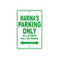 Marina's Name Parking Only All Others Will Be Towed Metal Sign Plate