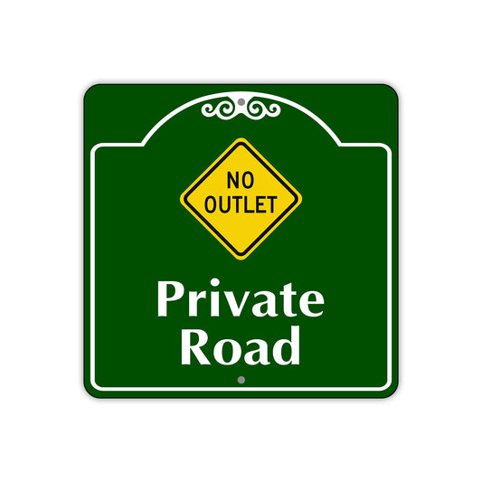 No Outlet Private Road Square Aluminum Sign