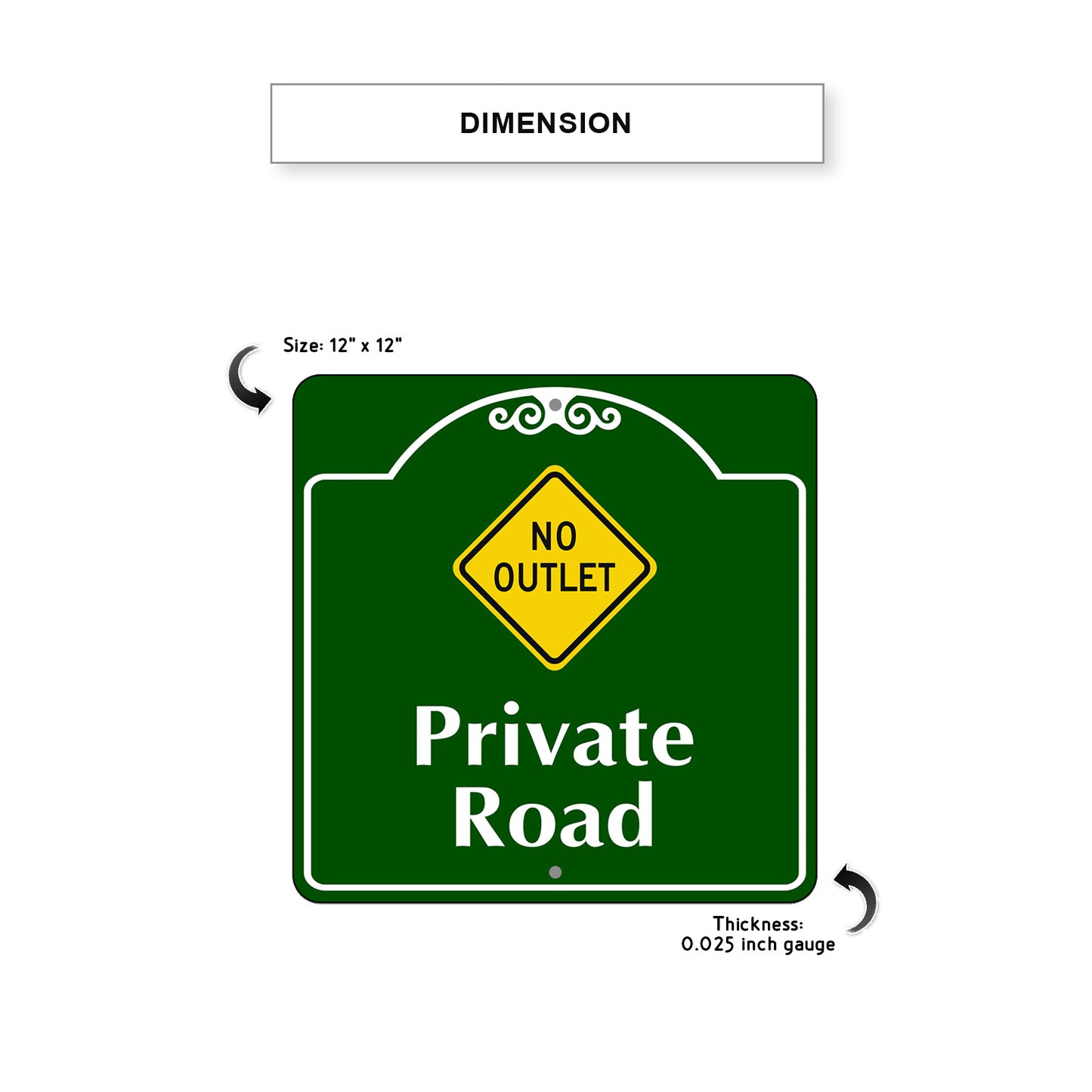 No Outlet Private Road Square Aluminum Sign Dimension
