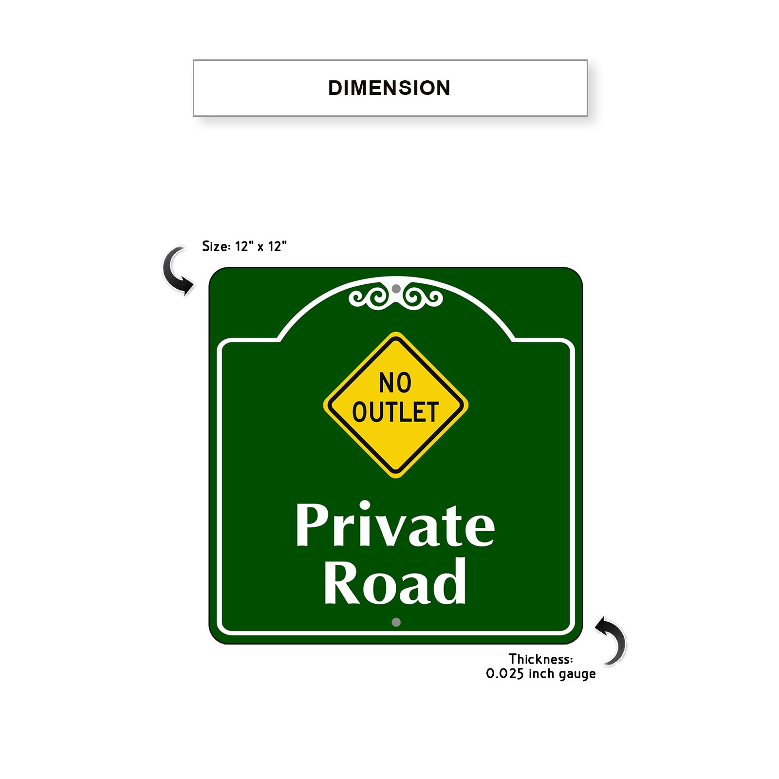 No Outlet Private Road Square Aluminum Sign Dimension