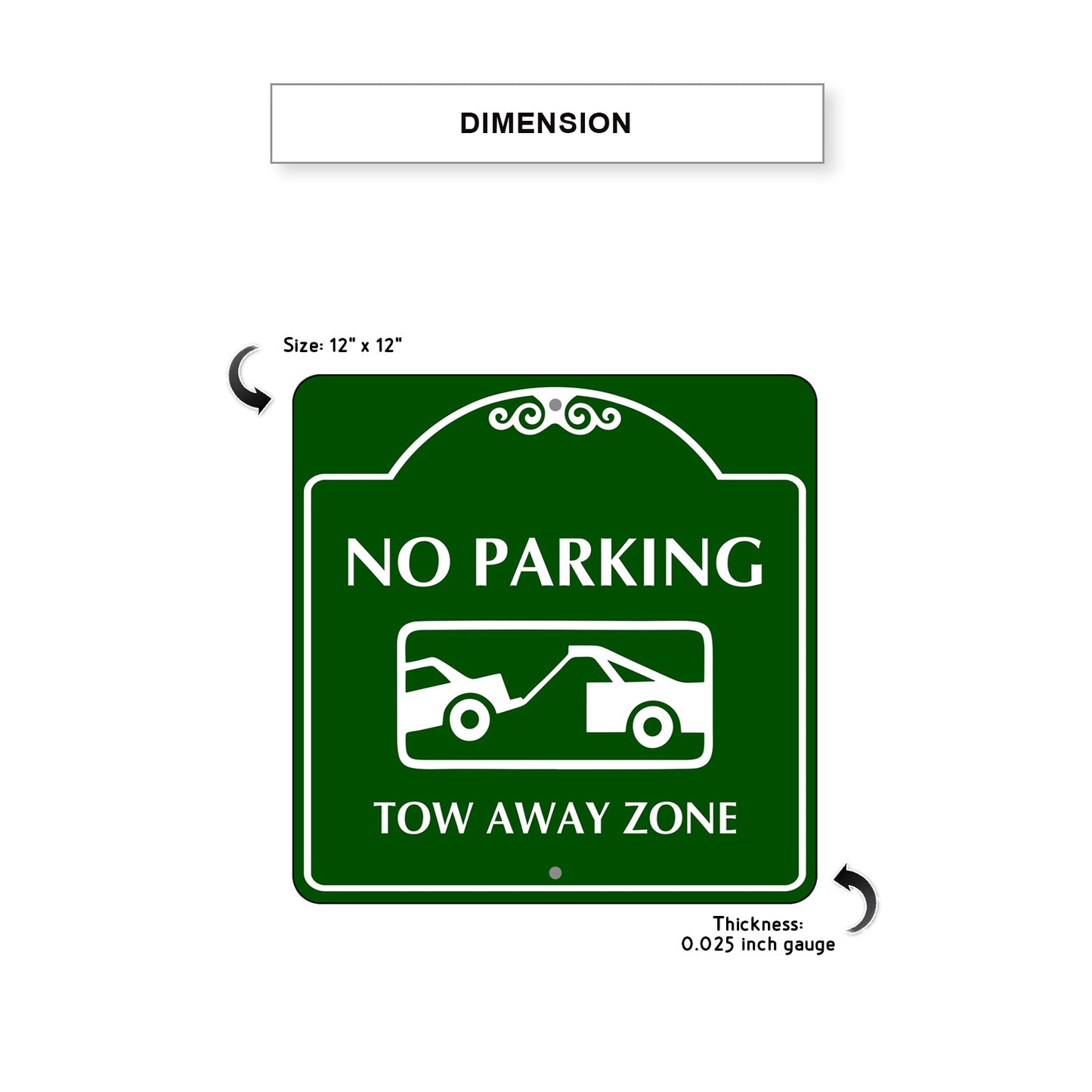 No Parking Tow Away Zone Square Aluminum Metal Sign Dimensions