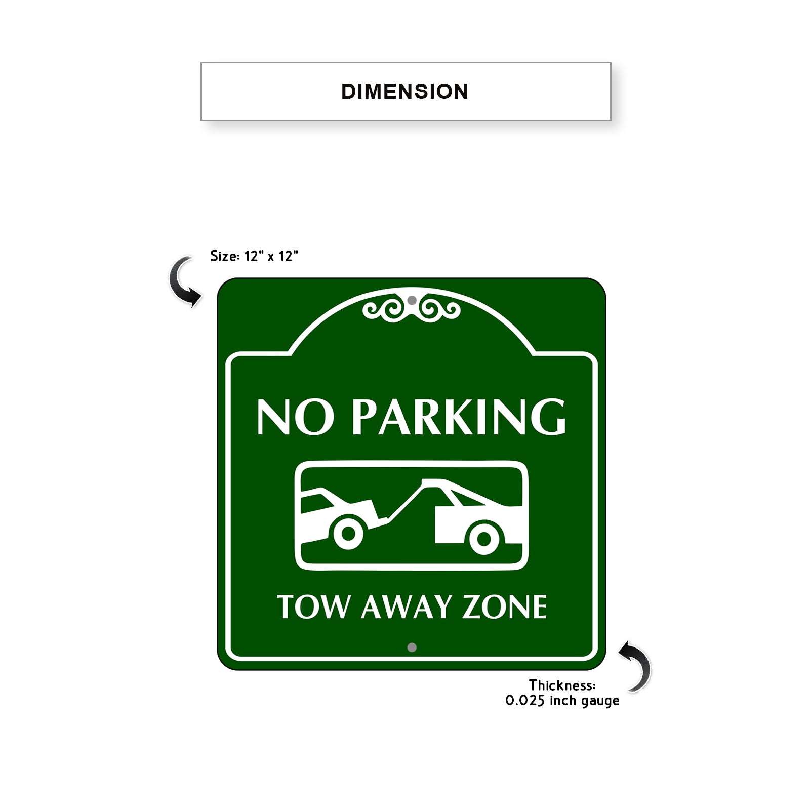 No Parking Tow Away Zone Square Aluminum Metal Sign Dimensions