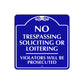 No Trespassing Soliciting or Loitering Metal Sign Plate