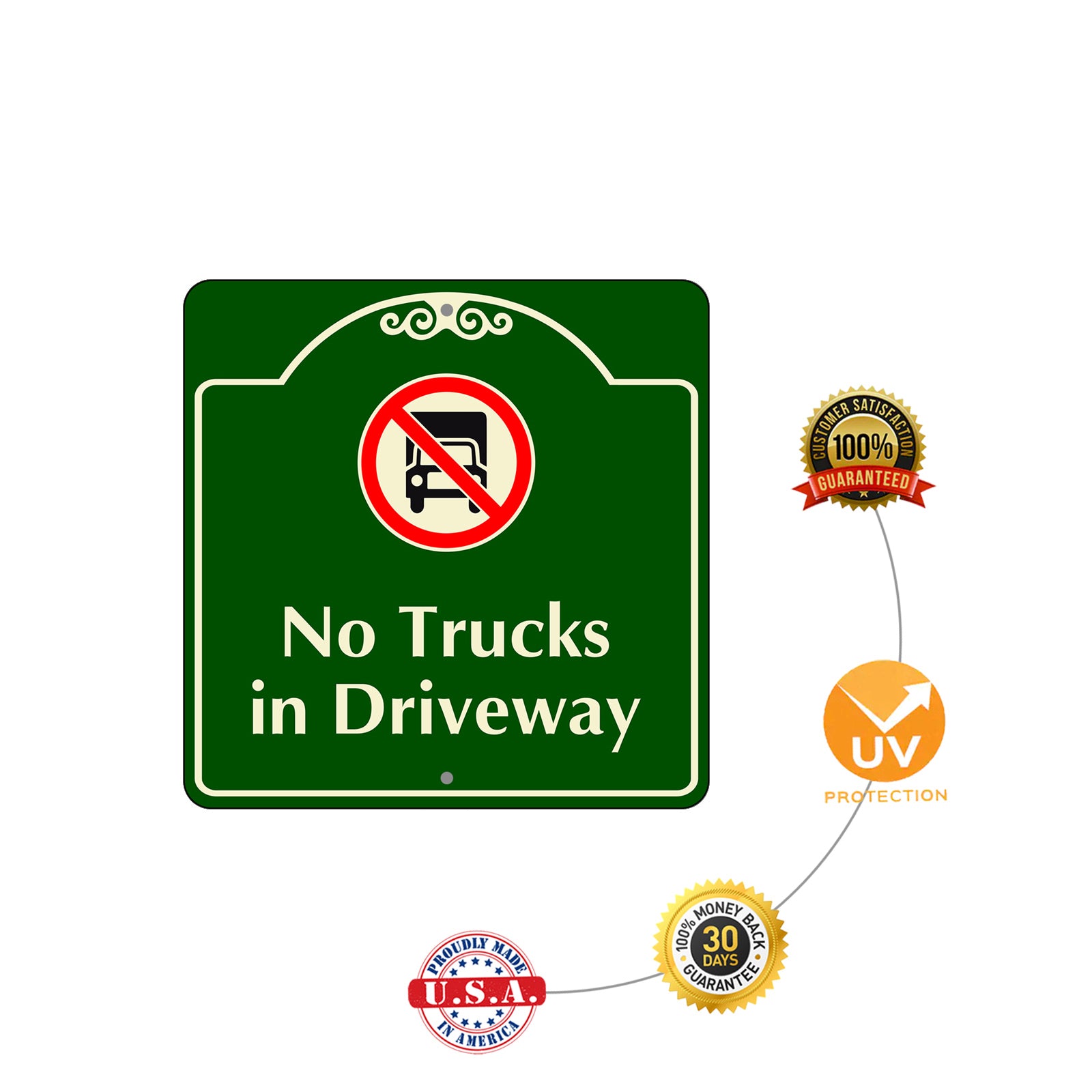 No Trucks in Driveway Square Sign Protection