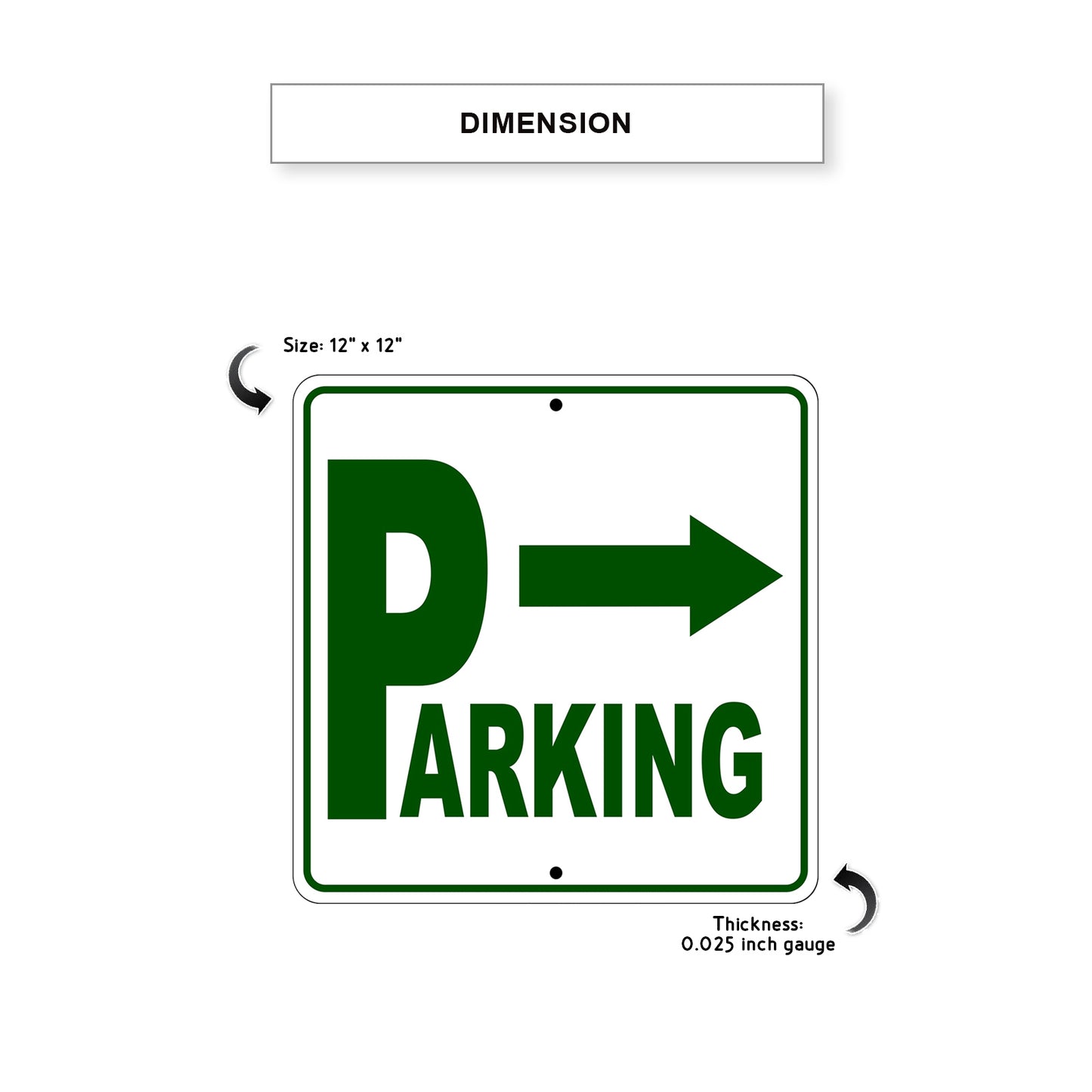 Parking Right Arrow Reserved Parking Metal Sign Dimension