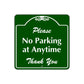 Please No Parking at Anytime Square Sign Plate