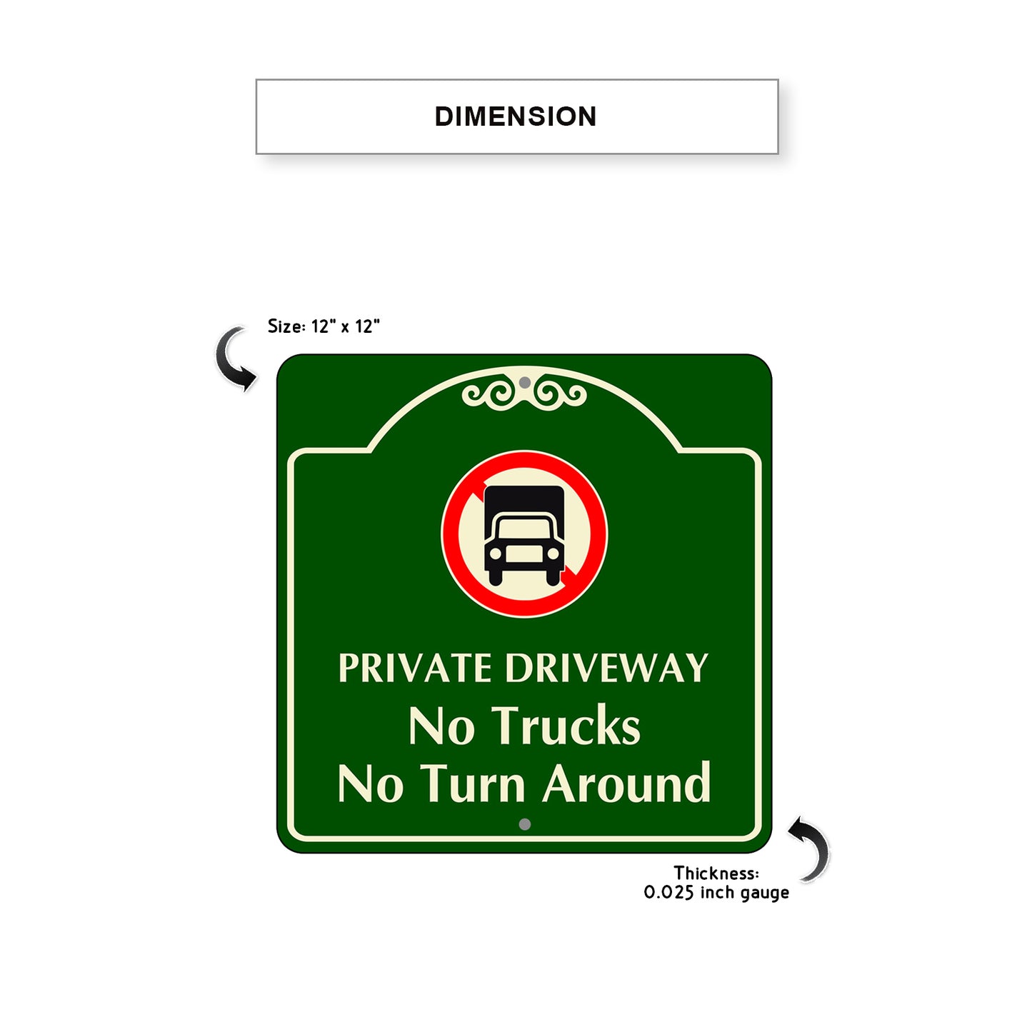Private Driveway No Trucks No Turn Around Square Sign Dimension