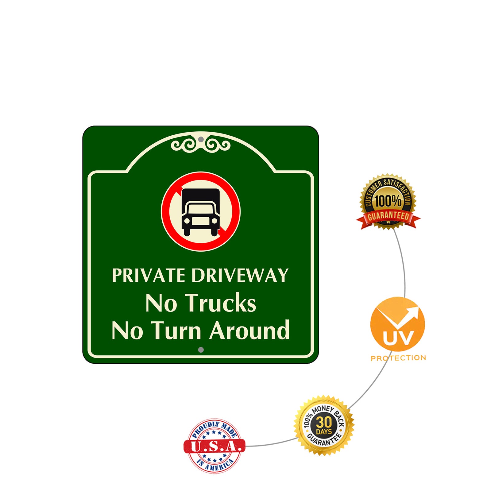 Private Driveway No Trucks No Turn Around Square Sign Protection
