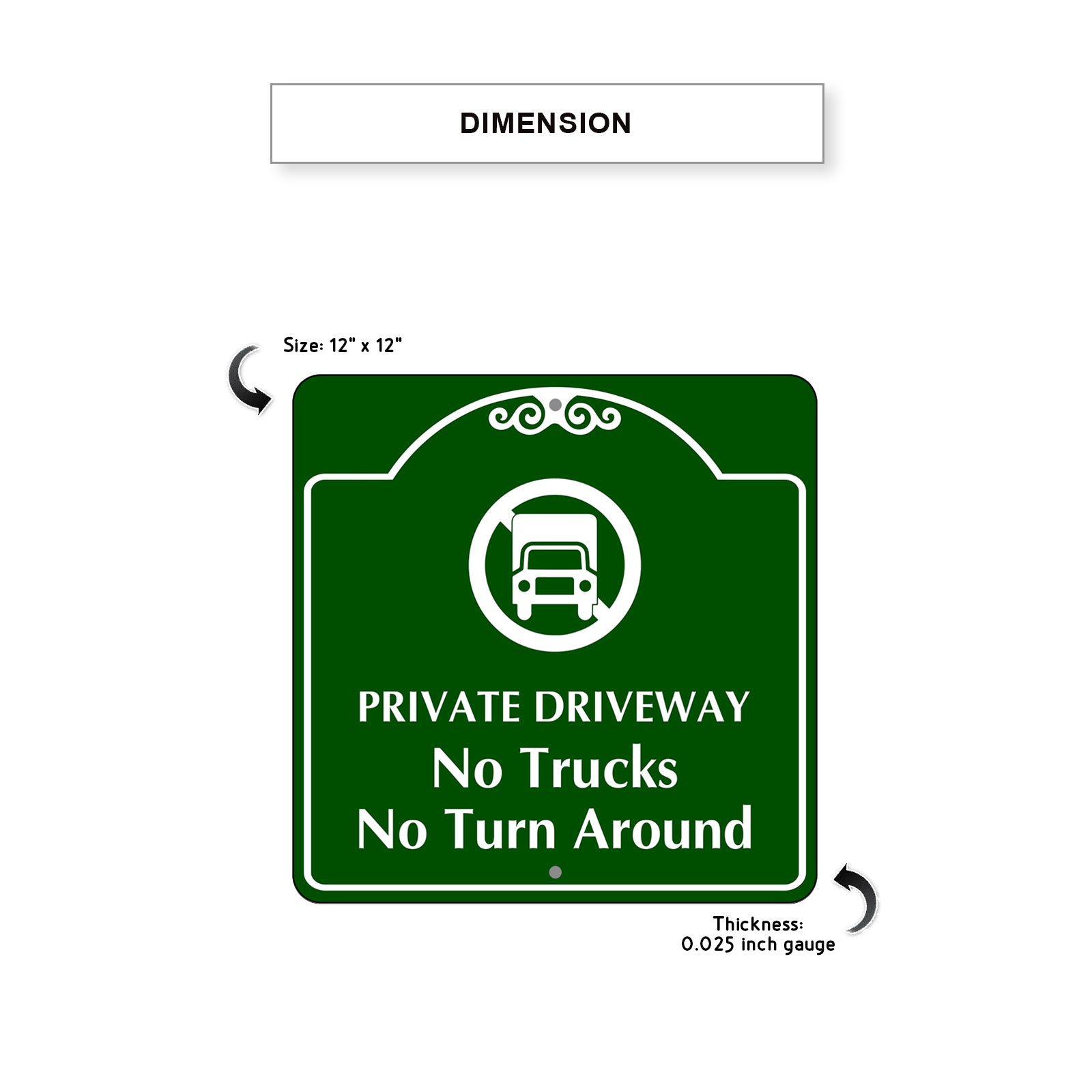 Private Driveway No Trucks No Turns Around Metal Sign Dimension