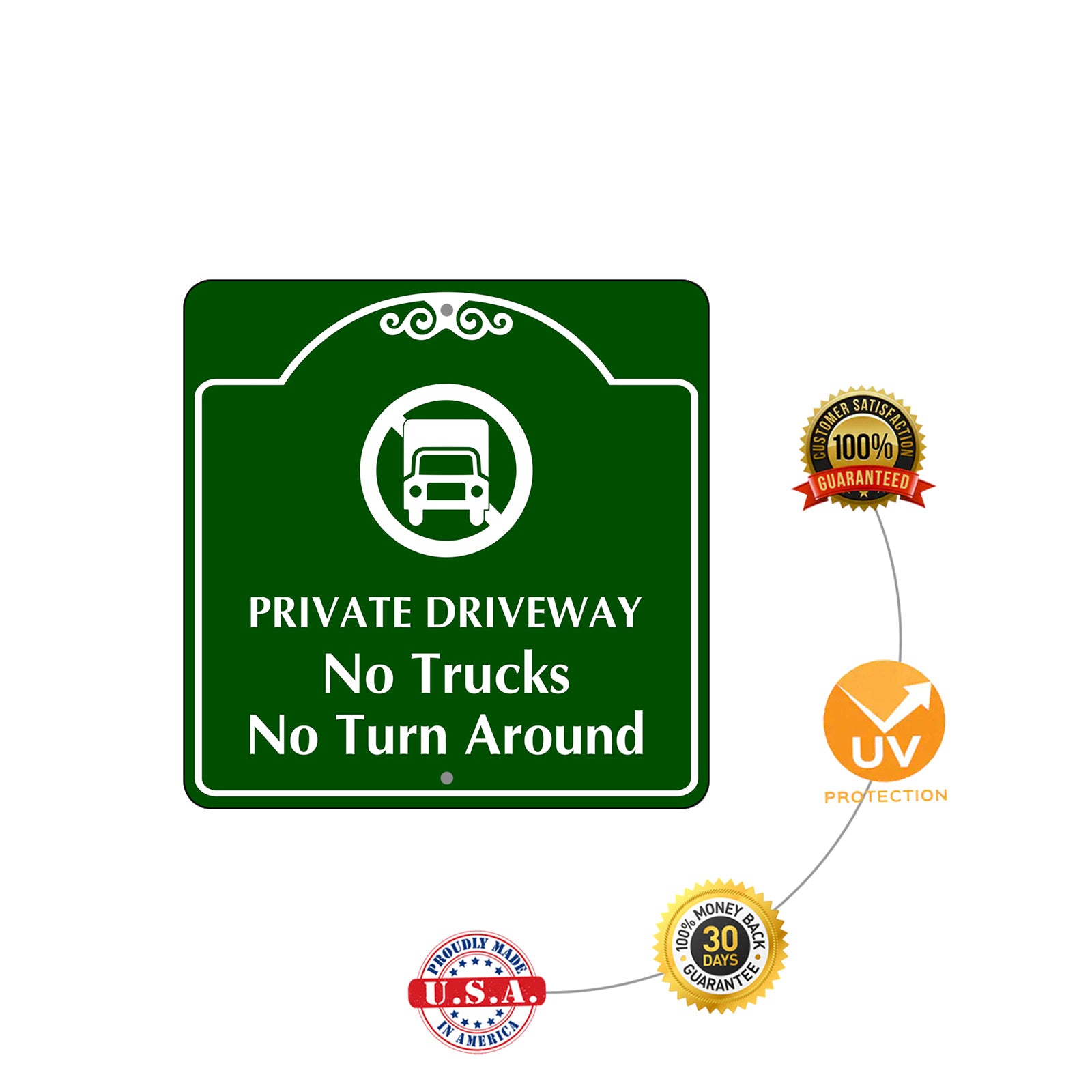 Private Driveway No Trucks No Turns Around Metal Sign Protection