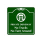 Private Driveway No Trucks No Turns Around Sign Plate