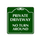 Private Driveway No Turn Around Square Sign Plate