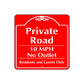 Private Road 10 MPH No Outlet Sign