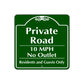 Private Road 10 MPH No Outlet Sign Plate