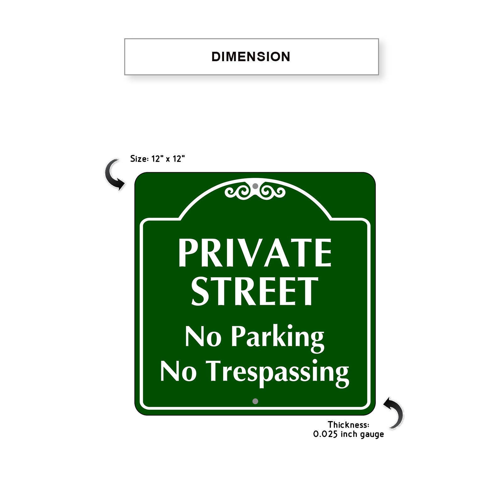 Private Street No Parking No Trespassing Metal Sign Plate Dimension