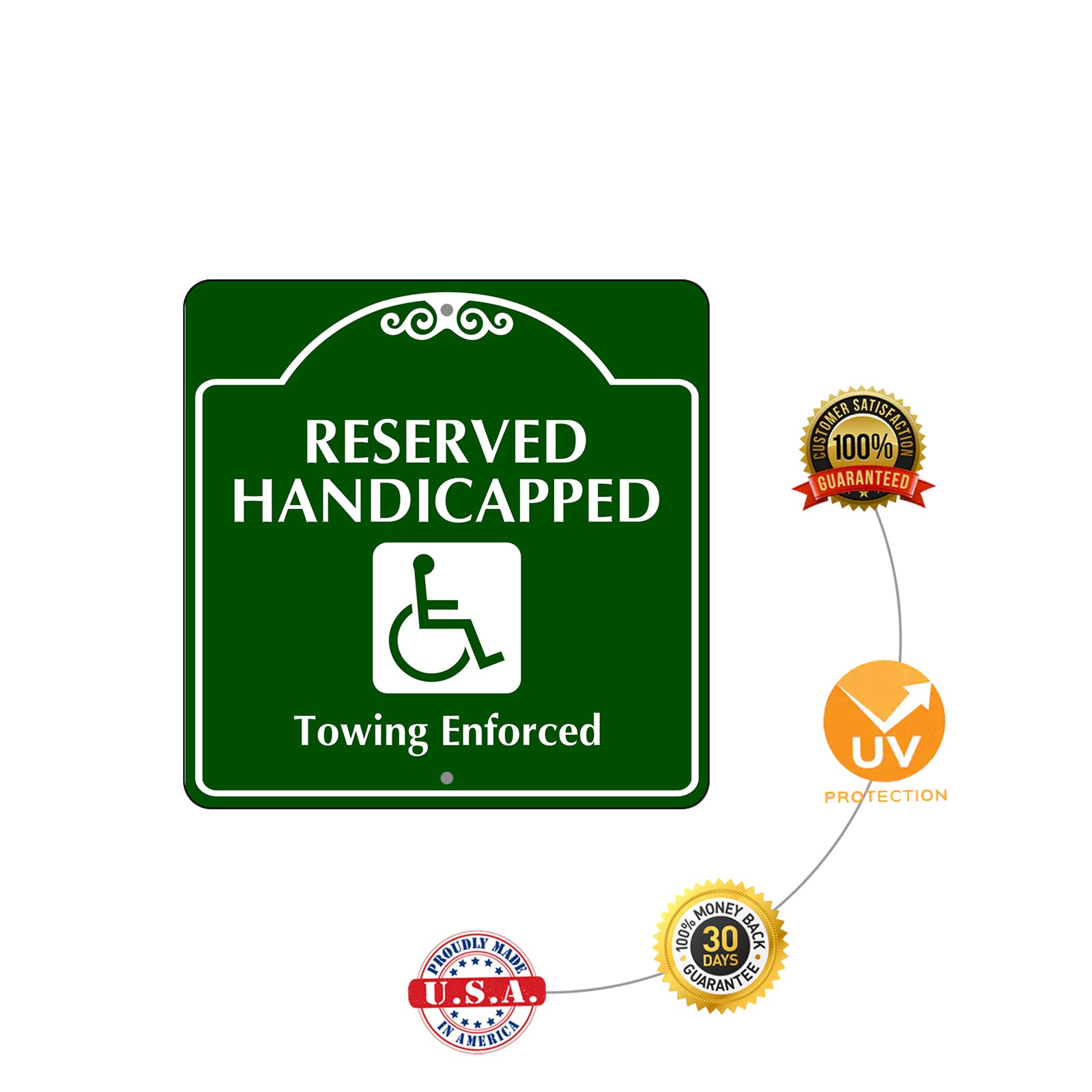 Reserved Handicapped Towing Enforced Square Metal Aluminum Sign 