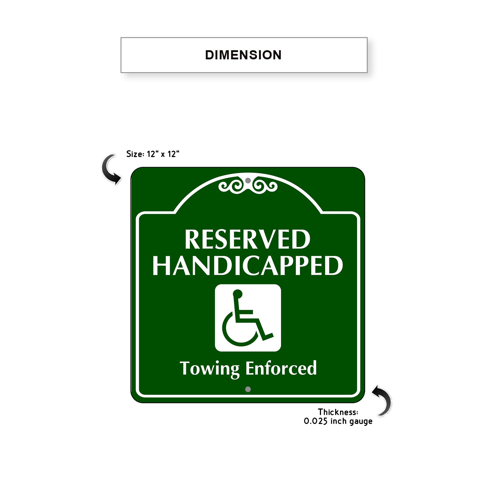 Reserved Handicapped Towing Enforced Square Metal Aluminum Sign Dimensions
