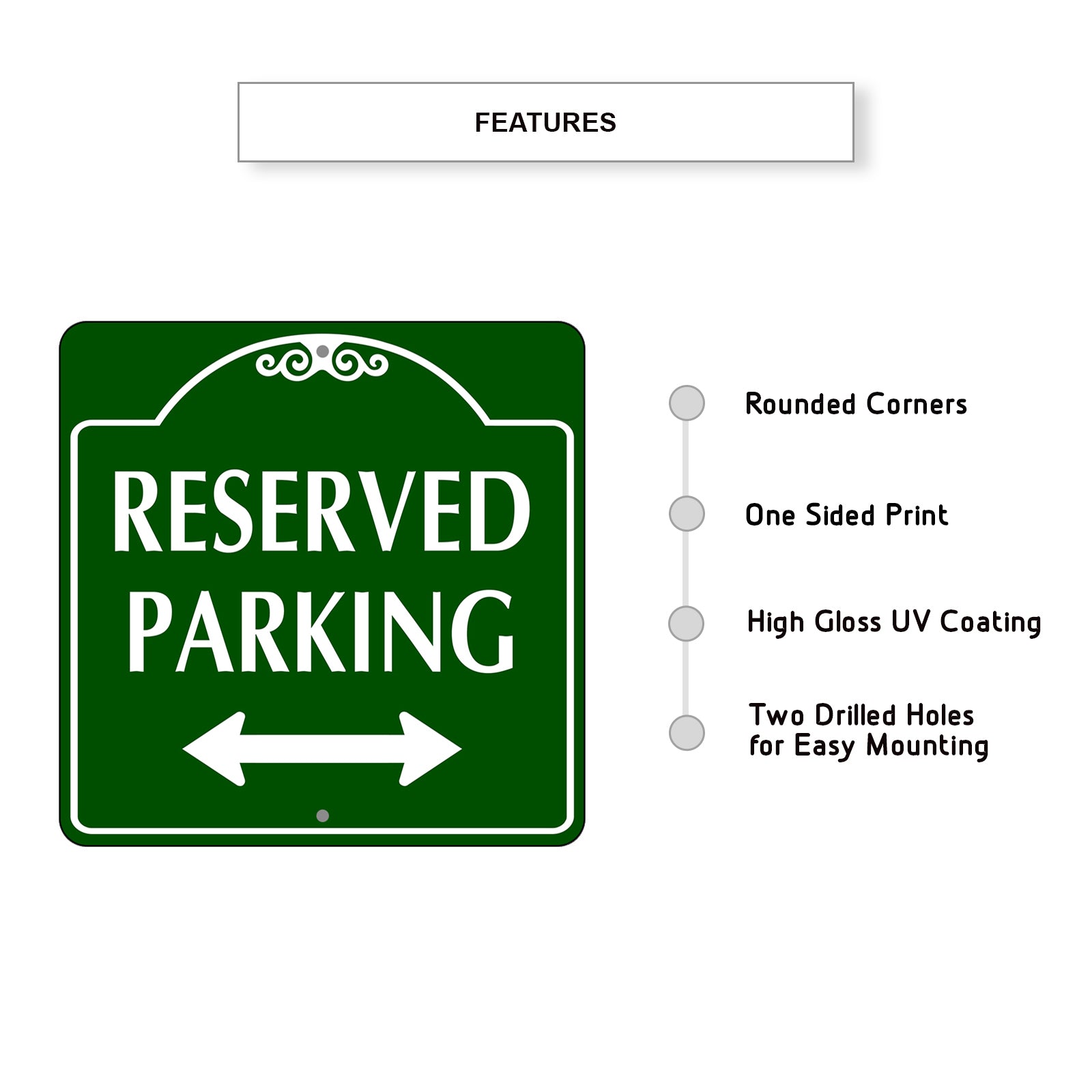 Reserved Parking Both Side Square Metal Sign Features