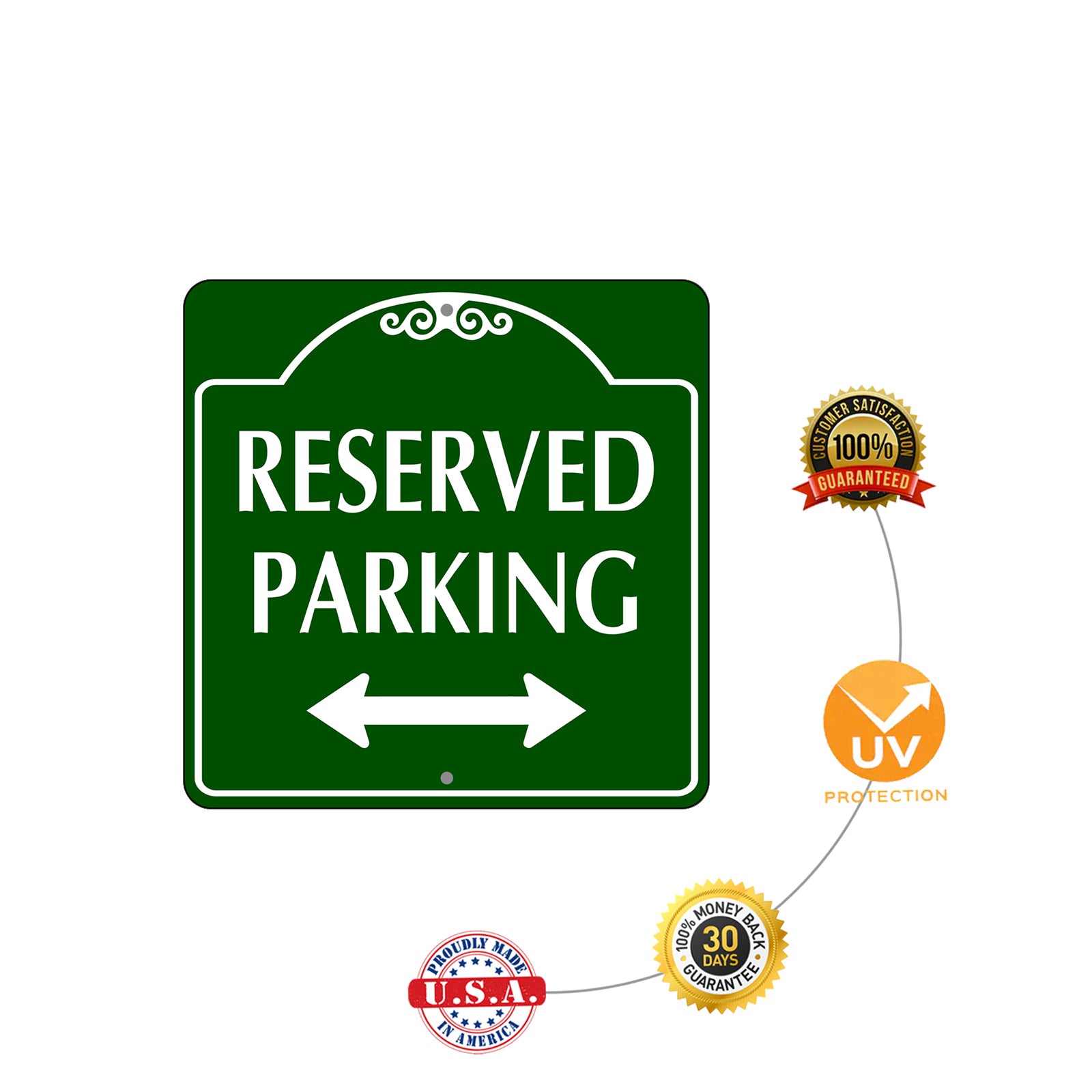 Reserved Parking Both Side Square Metal Sign Protections