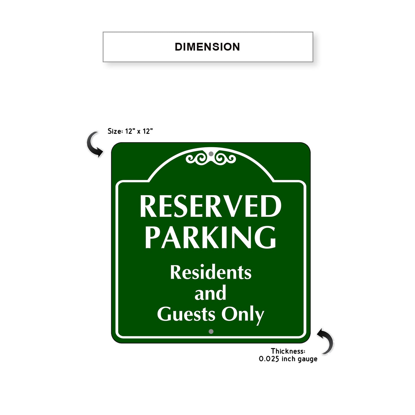 Reserved Parking Residents and Guests Only Square Metal Sign Dimension