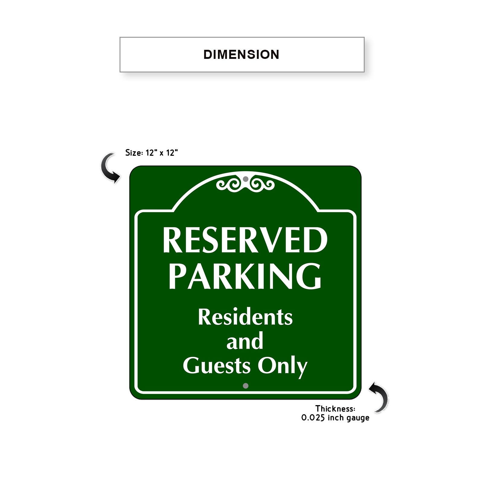 Reserved Parking Residents and Guests Only Square Metal Sign Dimension