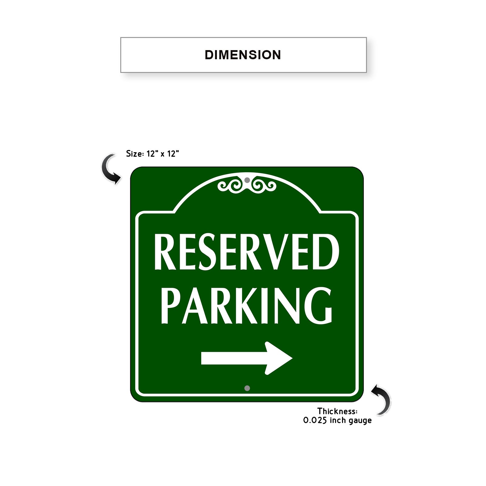 Reserved Parking Right Side Metal Square Sign Dimension