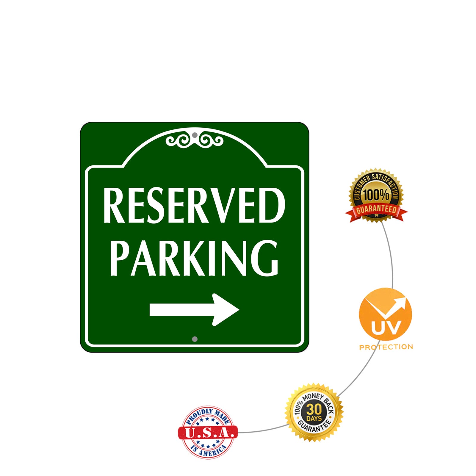 Reserved Parking Right Side Metal Square Sign Protection