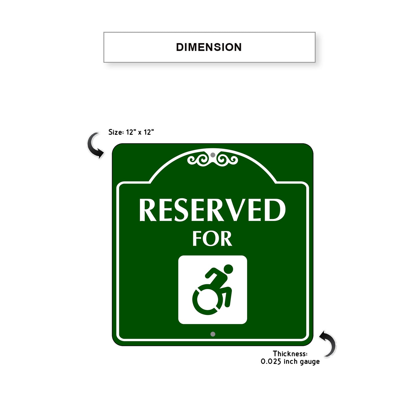 Reserved for Handicap Square Aluminum Colored Sign Plate Dimension